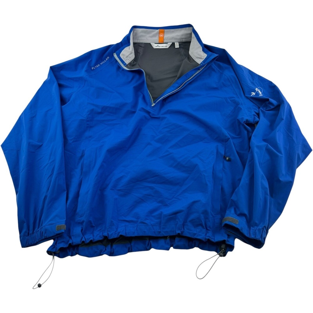 Peter Millar Crown Blue 1/2 Zip Nylon Golf Pullover Flyfishing Logo Mens Size XL